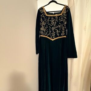 NWT JessaKae Velvet Dress with Gold Embroidery